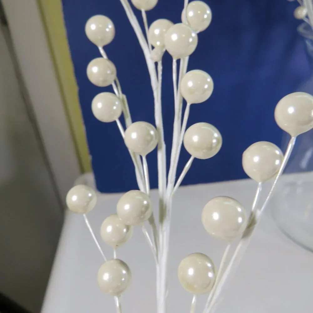 Pearl White Floral Stem Berries (no glitter) Faux Floral Picks